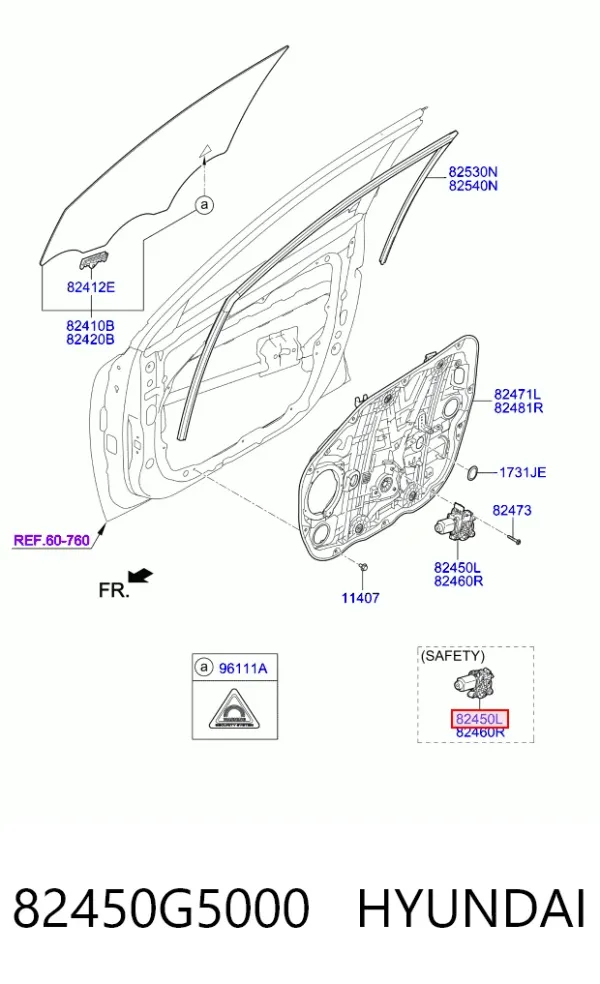 Двигун склопідіймача двері передньої, лівої 82450G5000 Hyundai/Kia