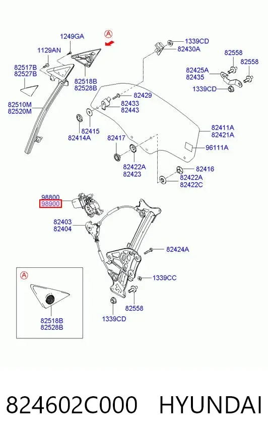 Двигун склопідіймача двері передньої, правої 824602C000 Hyundai/Kia