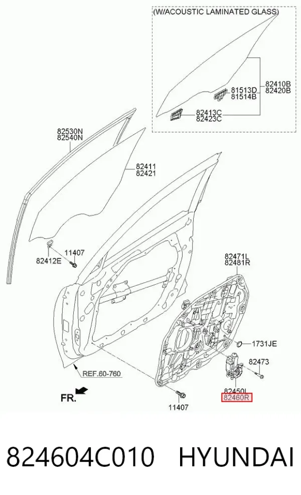 Двигун склопідіймача двері передньої, правої 824604C010 Hyundai/Kia
