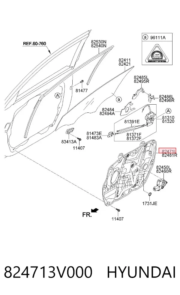 Склопідйомник передньої лівої двері 824713V000 Hyundai/Kia