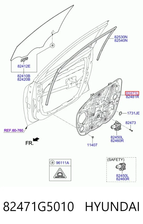 Склопідйомник передньої лівої двері 82471G5010 Hyundai/Kia