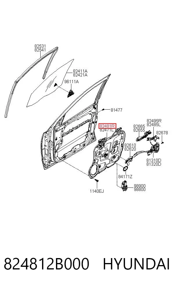 Механізм склопідіймача двері передньої, правої 824812B000 Hyundai/Kia