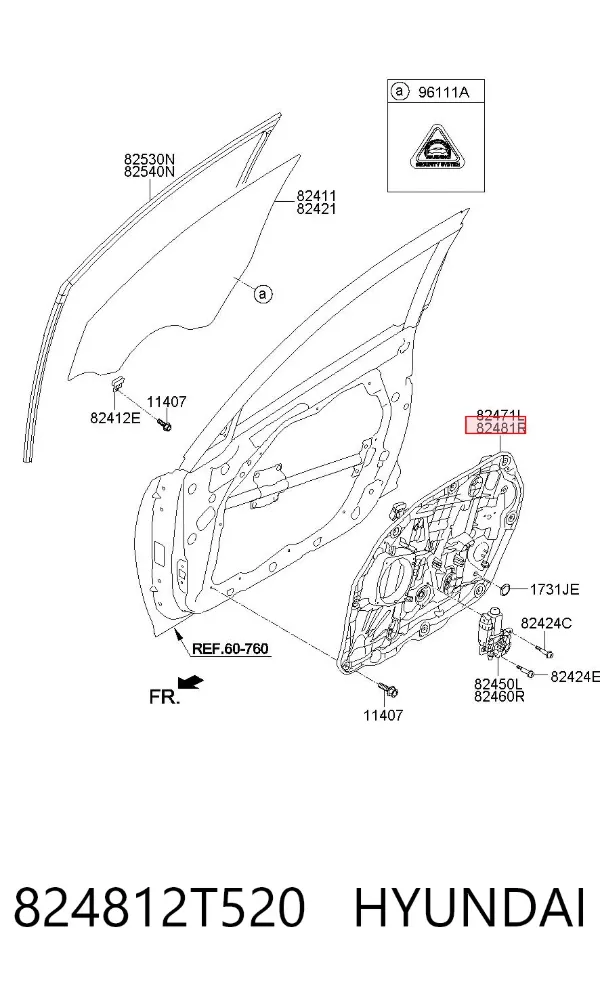 Механізм склопідіймача двері передньої, правої 824812T520 Hyundai/Kia