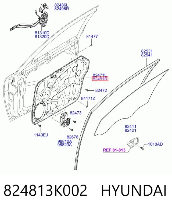 Механізм склопідіймача двері передньої, правої 824813K002 Hyundai/Kia
