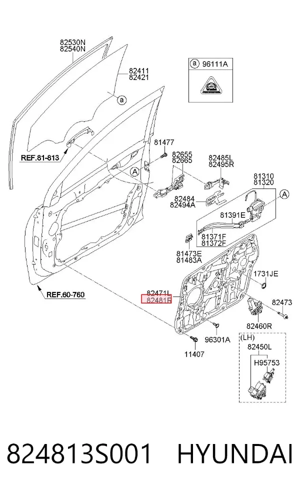 Механізм склопідіймача двері передньої, правої 824813S001 Hyundai/Kia