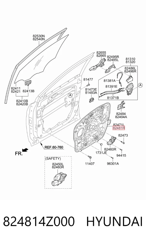 Механізм склопідіймача двері передньої, правої 824814Z000 Hyundai/Kia