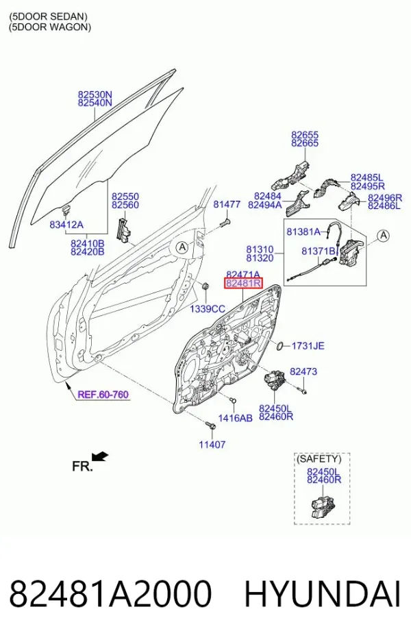 Механізм склопідіймача двері передньої, правої 82481A2000 Hyundai/Kia