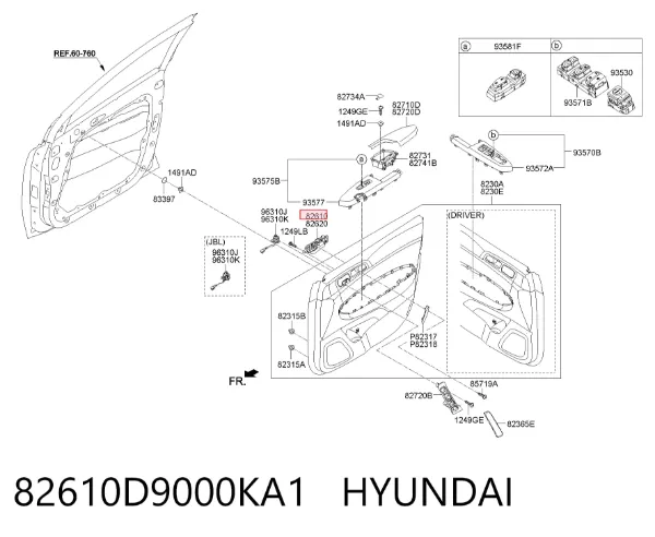 Ручка передньої двері внутрішня ліва 82610D9000KA1 Hyundai/Kia