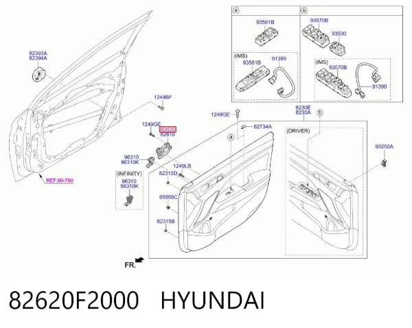 Ручка передньої двері внутрішня права 82620F2000 Hyundai/Kia