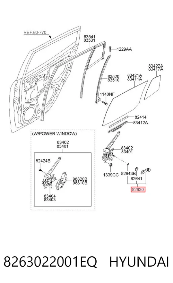 Ручка підйому скла дверей, заднього 8263022001EQ Hyundai/Kia