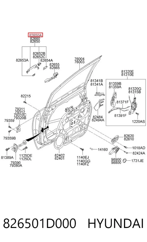 Ручка передньої двері зовнішня ліва 826501D000 Hyundai/Kia