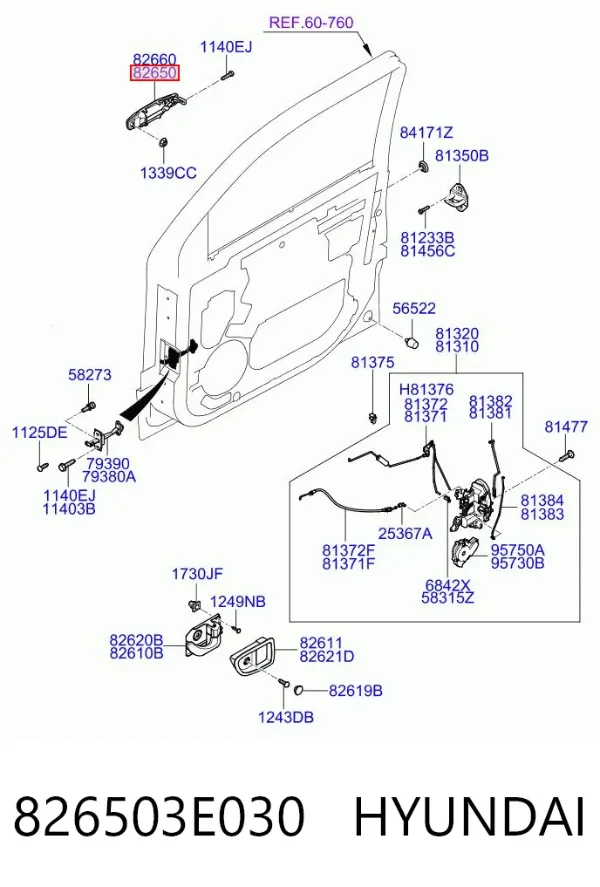 Ручка передньої двері зовнішня ліва 826503E030 Hyundai/Kia