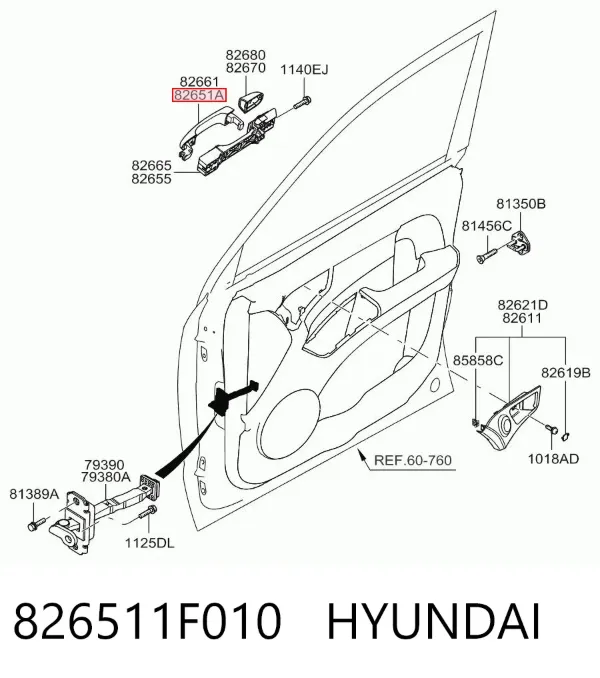 Ручка передньої двері зовнішня ліва 826511F010 Hyundai/Kia