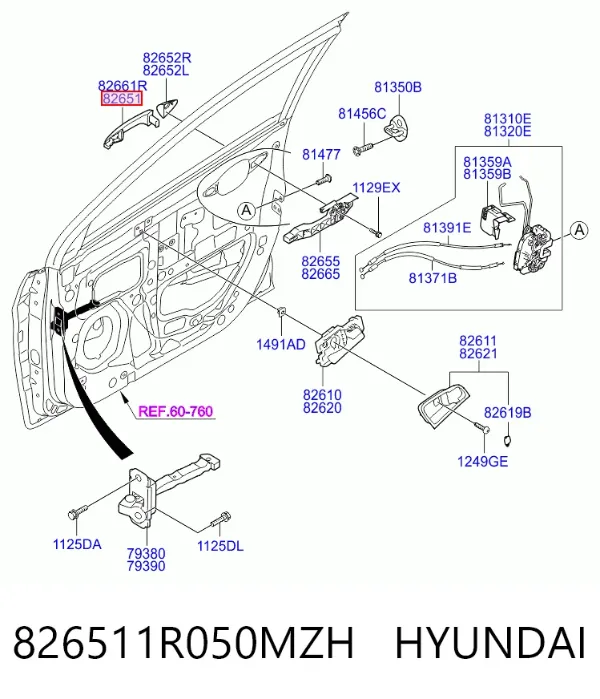 Ручка передньої двері зовнішня ліва 826511R050MZH Hyundai/Kia