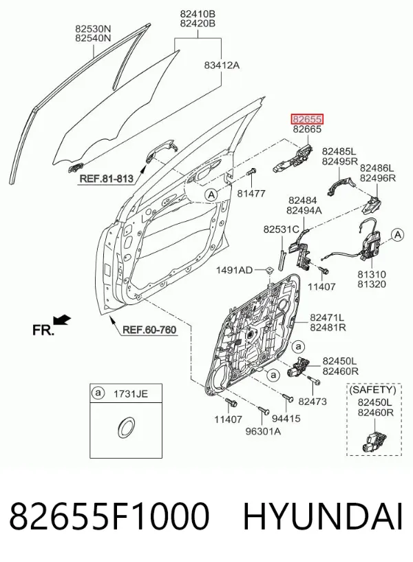 Тримач зовнішньої ручки дверей, передньої лівої 82655F1000 Hyundai/Kia