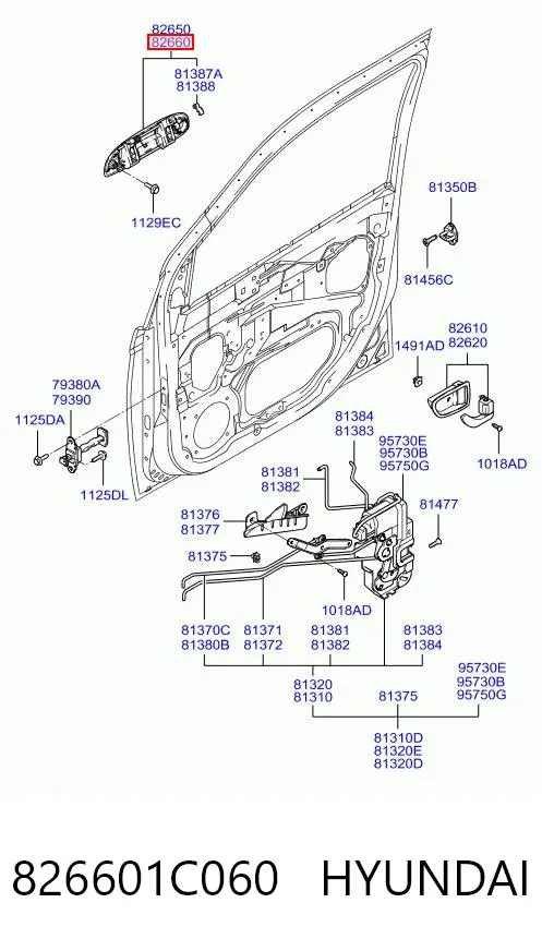 Ручка передньої двері зовнішня права 826601C060 Hyundai/Kia