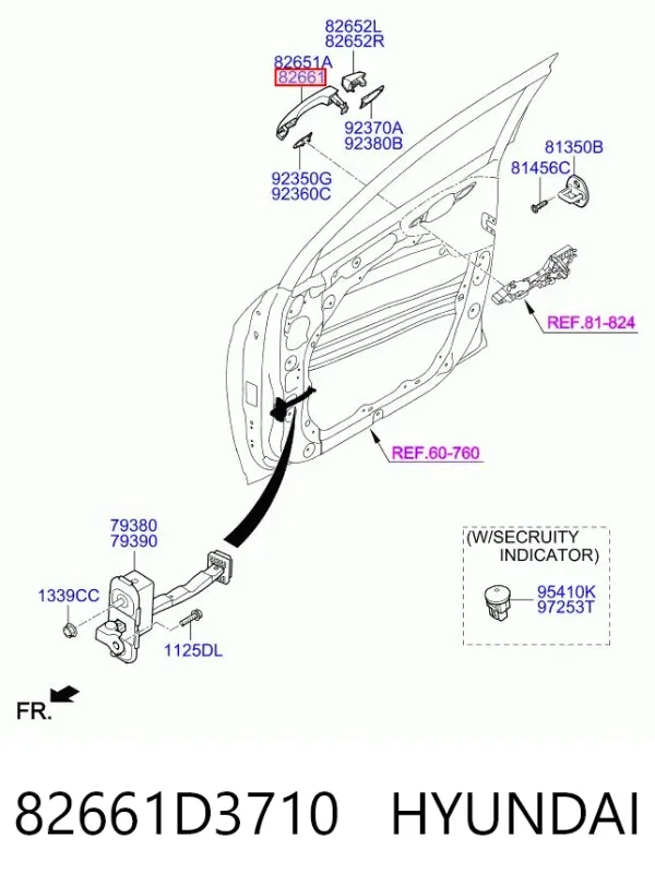 Ручка передньої двері зовнішня права 82661D3710 Hyundai/Kia