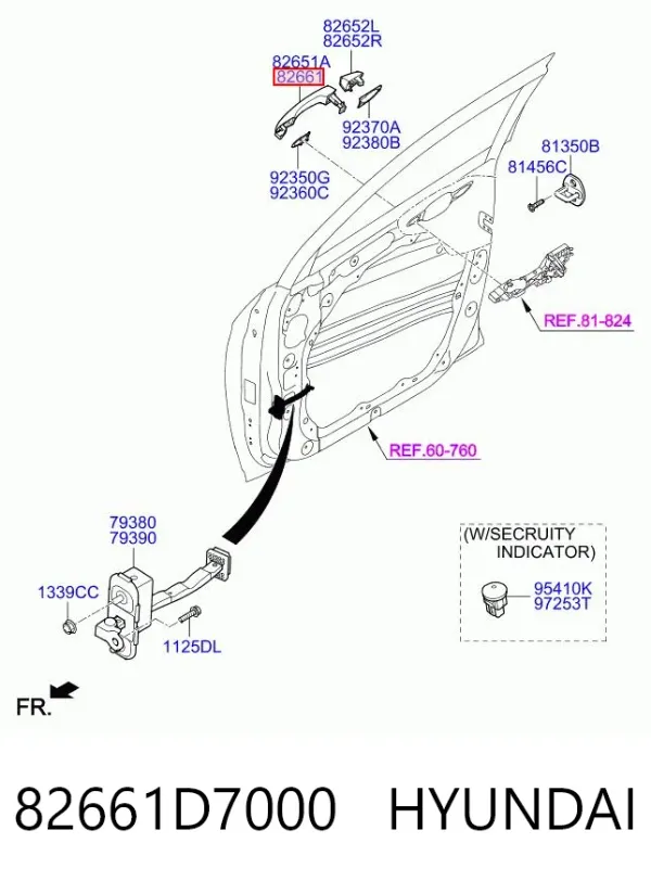 Ручка передньої двері зовнішня права 82661D7000 Hyundai/Kia