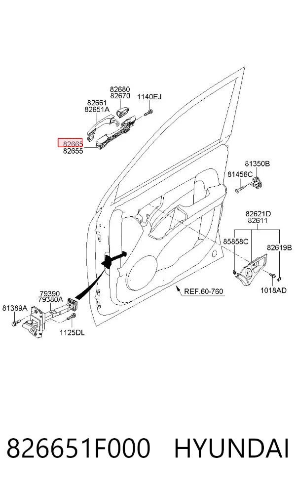 Тримач зовнішньої ручки дверей, передньої правої 826651F000 Hyundai/Kia