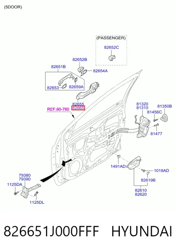 Тримач зовнішньої ручки дверей, передньої правої 826651J000FFF Hyundai/Kia