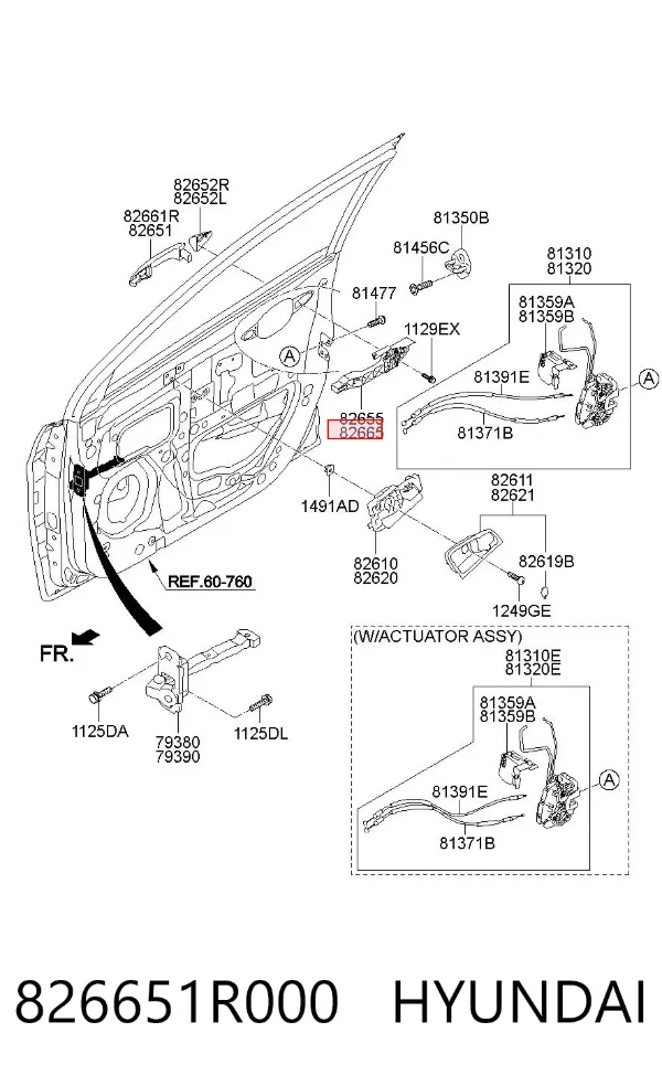 Тримач зовнішньої ручки дверей, передньої правої 826651R000 Hyundai/Kia