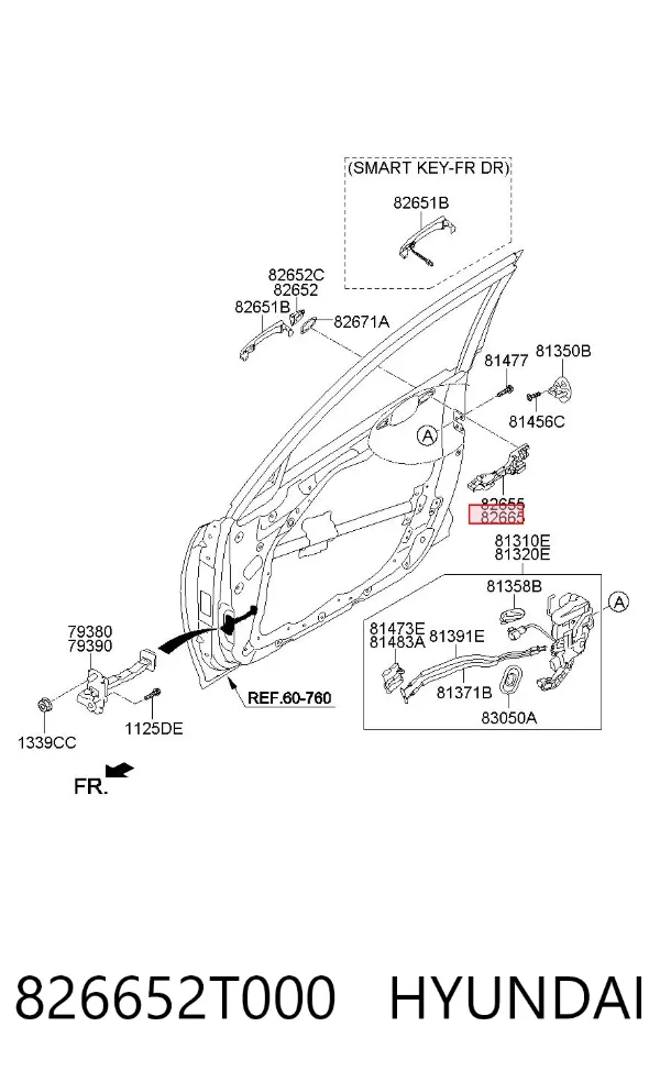 Тримач зовнішньої ручки дверей, передньої правої 826652T000 Hyundai/Kia