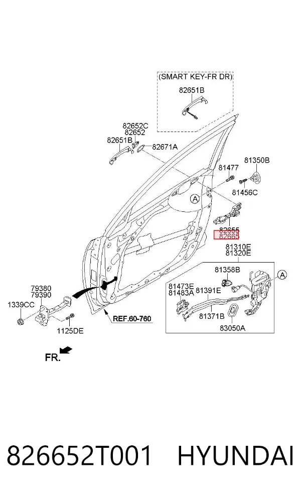 Тримач зовнішньої ручки дверей, передньої правої 826652T001 Hyundai/Kia