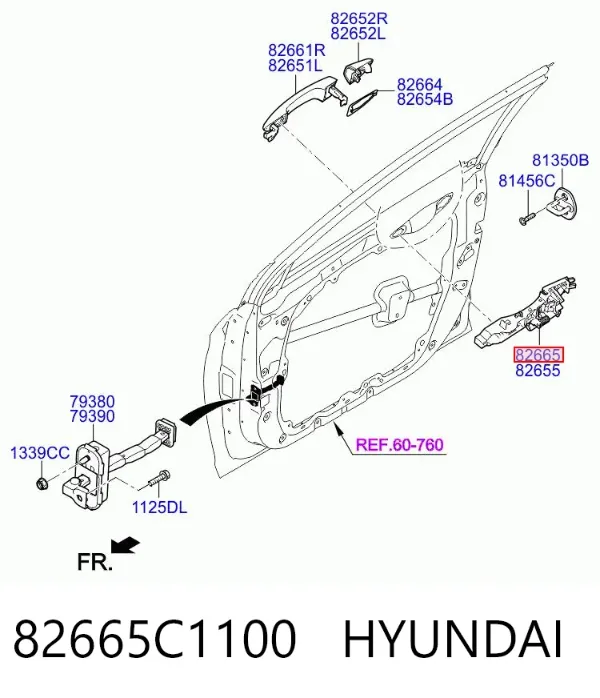 Тримач зовнішньої ручки дверей, передньої правої 82665C1100 Hyundai/Kia