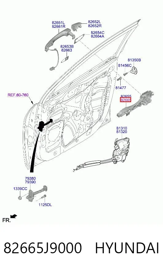 Тримач зовнішньої ручки дверей, передньої правої 82665J9000 Hyundai/Kia