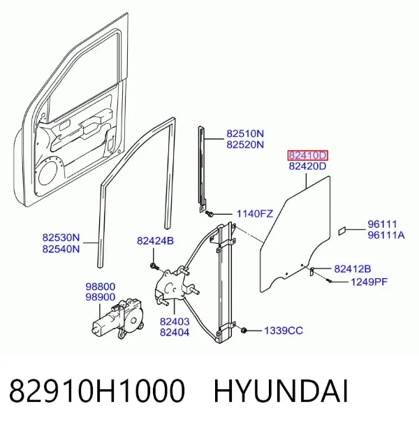 Скло передніх дверей, лівою 82910H1000 Hyundai/Kia
