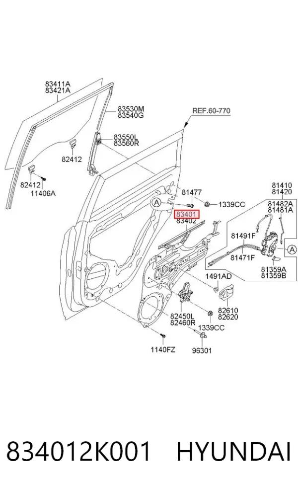 Механізм склопідіймача двері задньої, лівої 834012K001 Hyundai/Kia