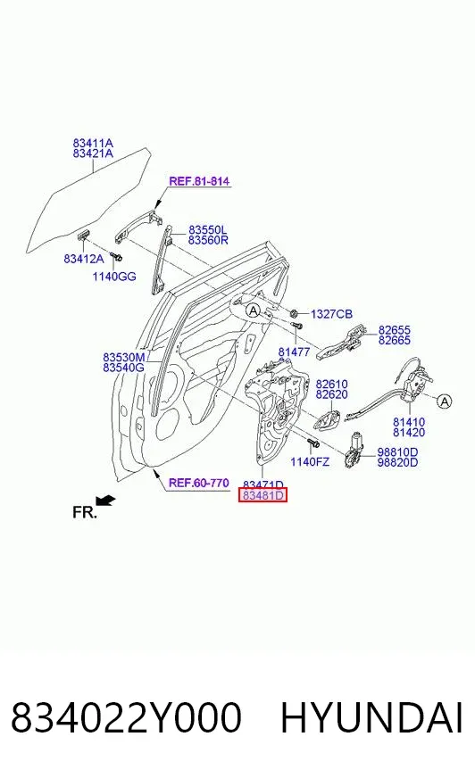 Механізм склопідіймача двері задньої, правої 834022Y000 Hyundai/Kia