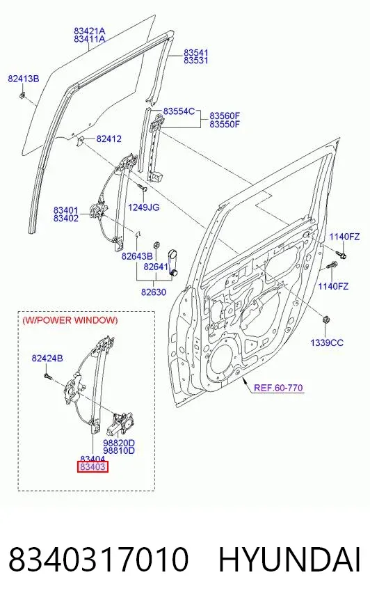 Механізм склопідіймача двері задньої, лівої 8340317010 Hyundai/Kia