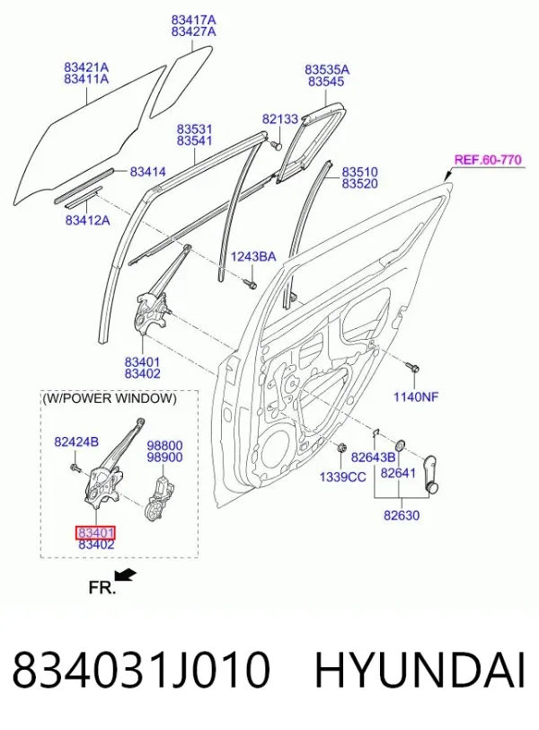 Механізм склопідіймача двері задньої, лівої 834031J010 Hyundai/Kia