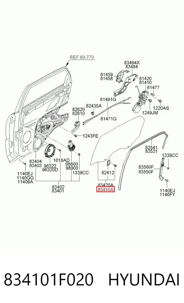 Скло задньої двері лівої 834101F020 Hyundai/Kia