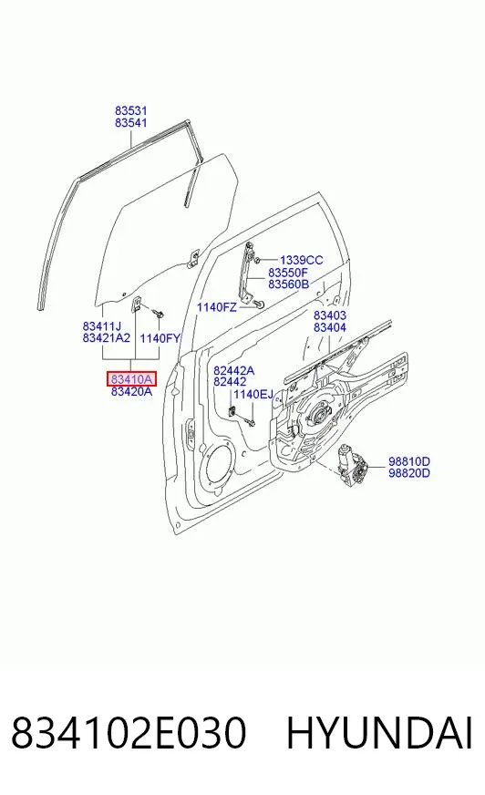 Скло задньої двері лівої 834102E030 Hyundai/Kia