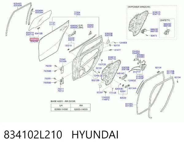 Скло задньої двері лівої 834102L210 Hyundai/Kia
