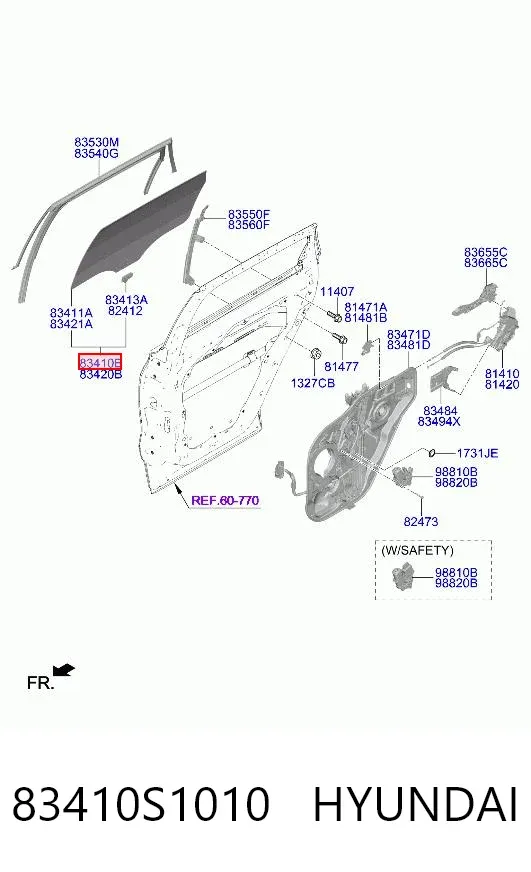 Скло задньої двері лівої 83410S1010 Hyundai/Kia
