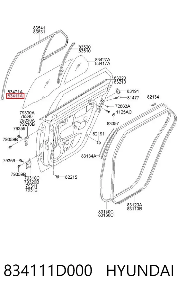 Скло задньої двері лівої 834111D000 Hyundai/Kia
