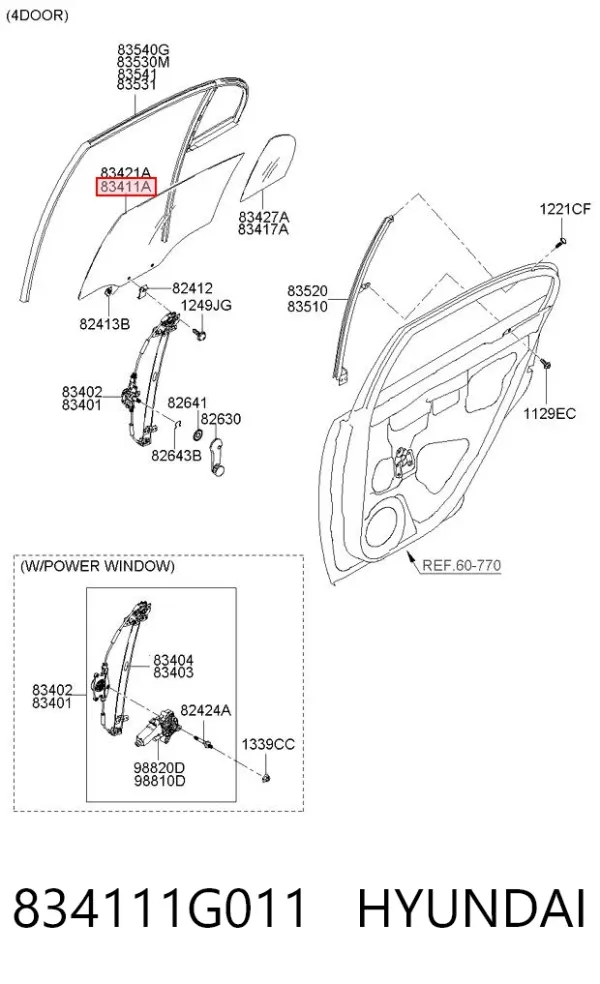 Скло задньої двері лівої 834111G011 Hyundai/Kia