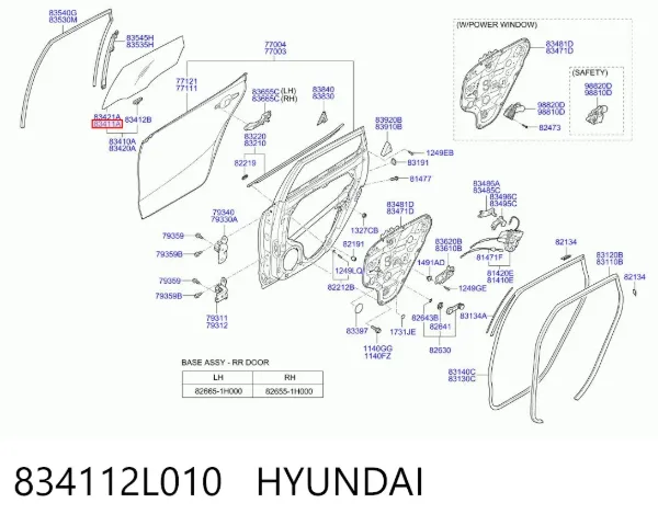 Скло задньої двері лівої 834112L010 Hyundai/Kia