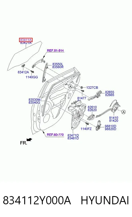 Скло задньої двері лівої 834112Y000A Hyundai/Kia