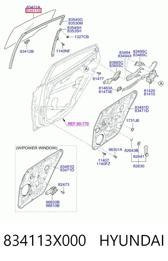Скло задньої двері лівої 834113X000 Hyundai/Kia