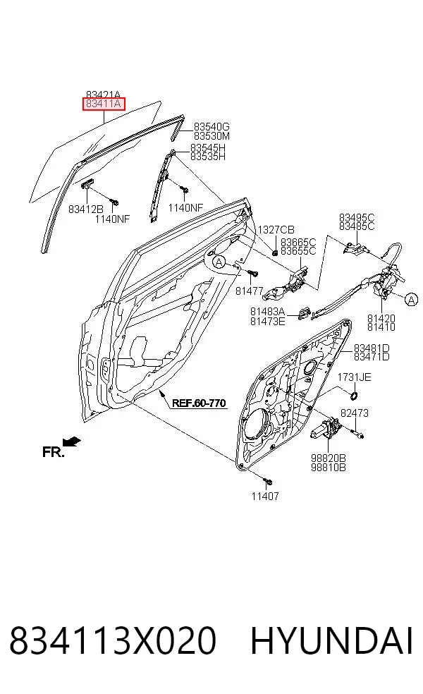 Скло задньої двері лівої 834113X020 Hyundai/Kia