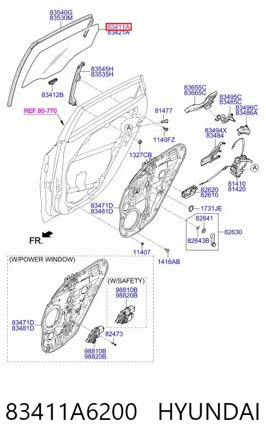 Скло задньої двері лівої 83411A6200 Hyundai/Kia