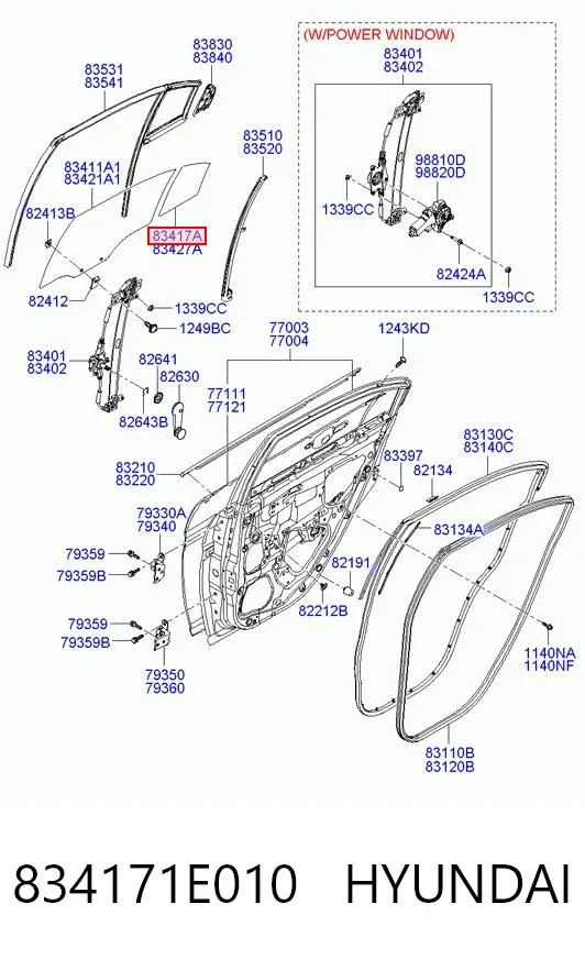 Скло-кватирка двері, задній, лівою 834171E010 Hyundai/Kia