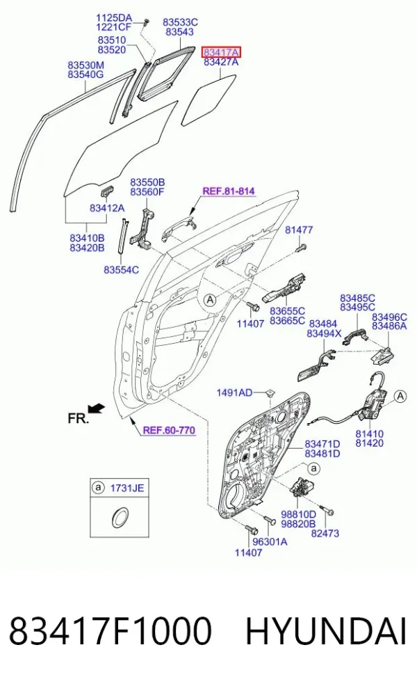 Скло-кватирка двері, задній, лівою 83417F1000 Hyundai/Kia