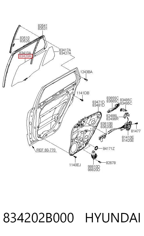 Скло задньої двері правої 834202B000 Hyundai/Kia