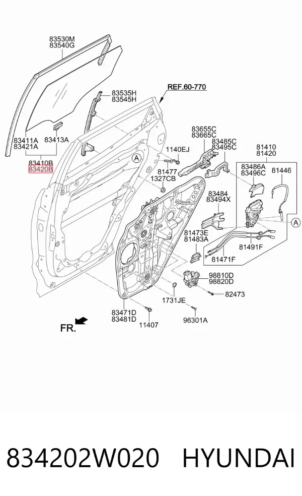 Скло задньої двері правої 834202W020 Hyundai/Kia