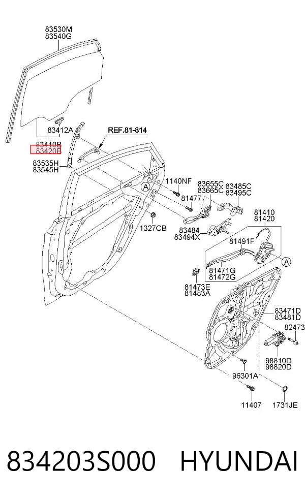 Скло задньої двері правої 834203S000 Hyundai/Kia